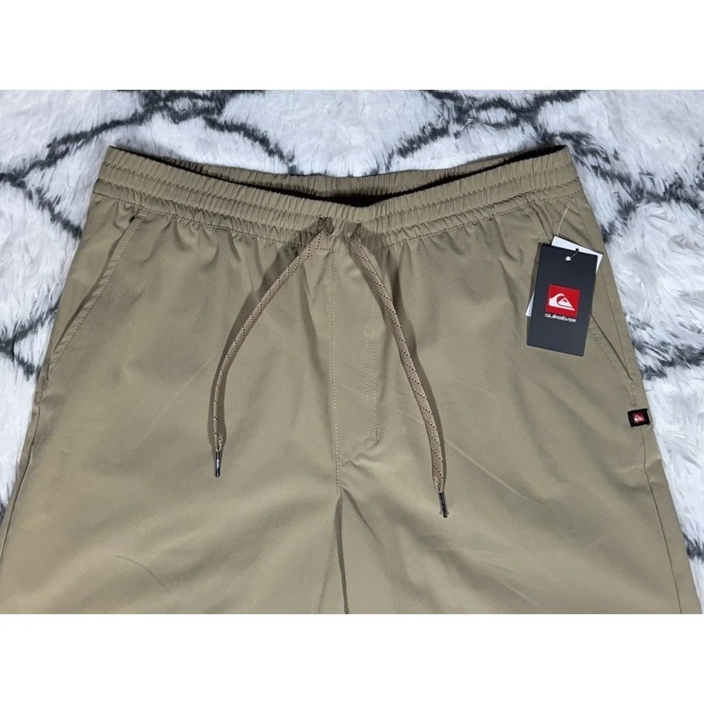 QUIKSILVER‎ Seaside Elastic Waist Hybrid Swim Shorts Khaki Men's Sz L *NEW* $50